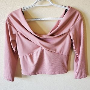 Soft Pink Forever 21 Crop Top Size M 3/4 Sleeve